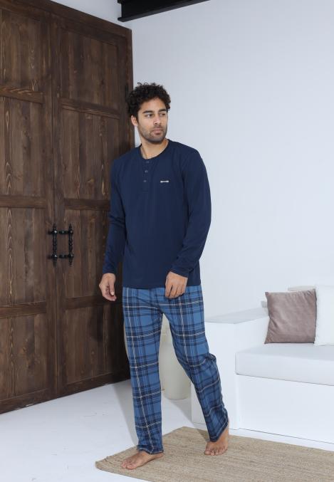 Pijama Barbati ,Maneca si Pantaloni Lungi,Culoare Bleumarin cu Albastru,Engros
